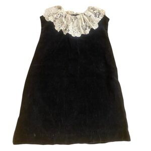 Vintage 1960’s Toddler Black Velvet Dress White Lace Collar Sunny Lee 2T*